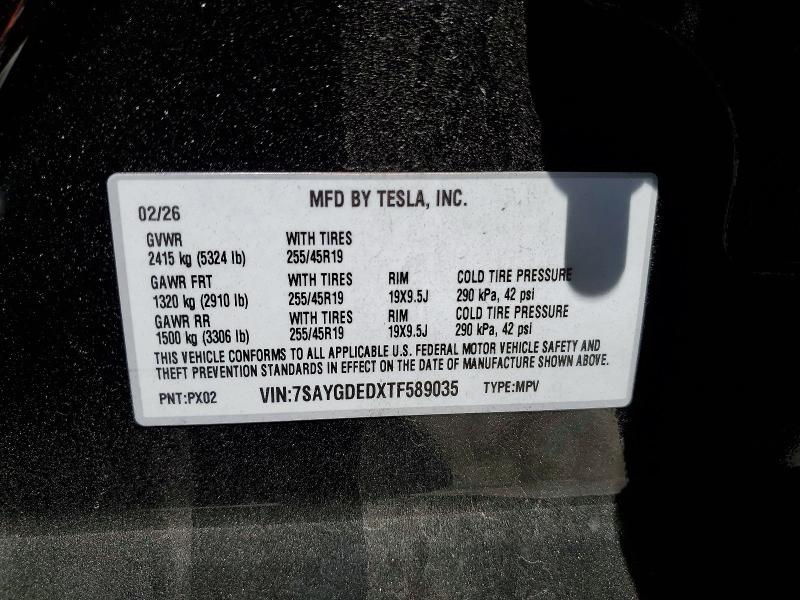 58828986 :رقم المزاد ، 7SAYGDEDXTF589035 vin ، 2026 Tesla Model Y مزاد بيع