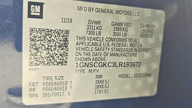 Продажа на аукционе авто 2020 Chevrolet Suburban, vin: 1GNSCGKC3LR193672, номер лота: 56084996
