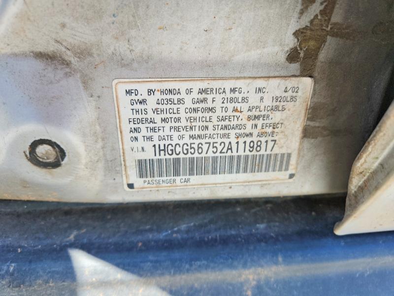 57684766 :رقم المزاد ، 1HGCG56752A119817 vin ، 2002 Honda Accord مزاد بيع