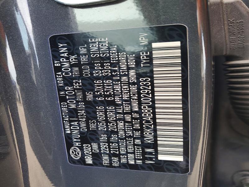 2023 Hyundai Kona მანქანა იყიდება აუქციონზე, vin: KM8K2CAB8PU029233, აუქციონის ნომერი: 56602386