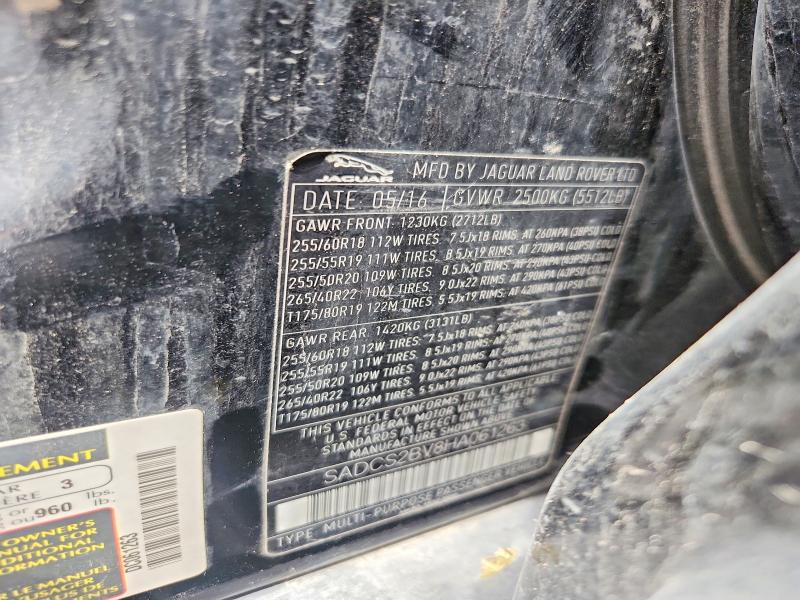 Продаж на аукціоні авто 2017 Jaguar F-pace, vin: SADCS2BV8HA061263, номер лоту: 57899386