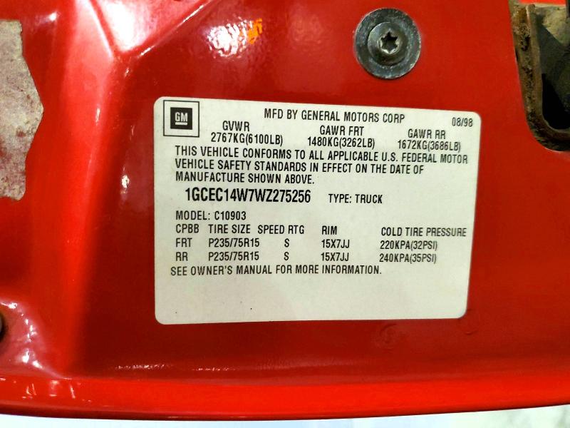 1998 Chevrolet Gmt-400 მანქანა იყიდება აუქციონზე, vin: 1GCEC14W7WZ275256, აუქციონის ნომერი: 59103046