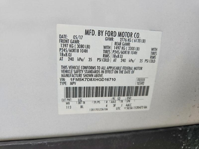 Продаж на аукціоні авто 2017 Ford Explorer, vin: 1FM5K7D8XHGD16710, номер лоту: 58440356