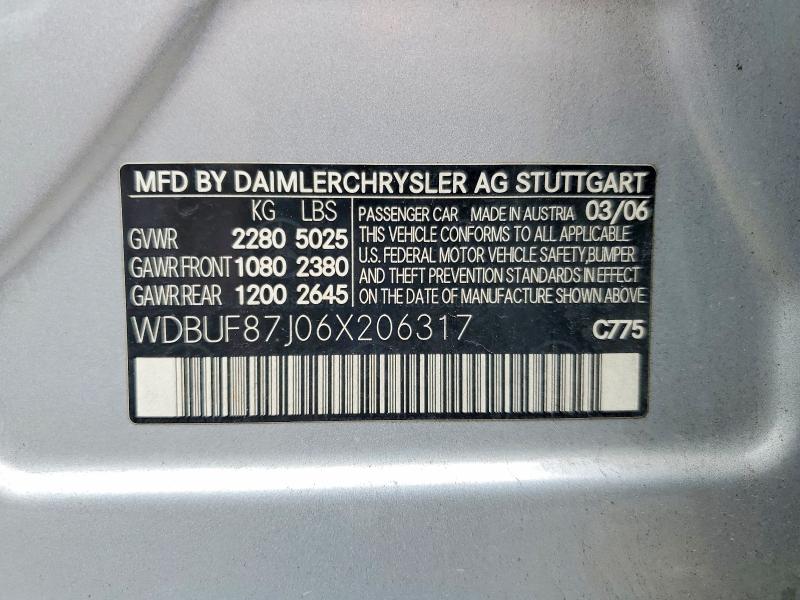 Продажа на аукционе авто 2006 Mercedes-benz E, vin: WDBUF87J06X206317, номер лота: 56087996