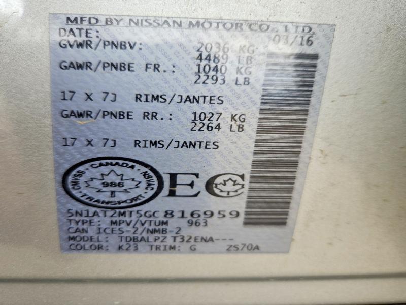 Продаж на аукціоні авто 2016 Nissan Rogue, vin: 5N1AT2MT5GC816959, номер лоту: 55902206