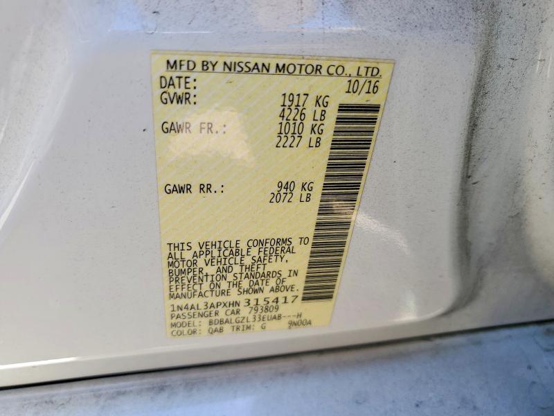Aukcja sprzedaży 2017 Nissan Altima, vin: 1N4AL3APXHN315417, numer aukcji: 57241996