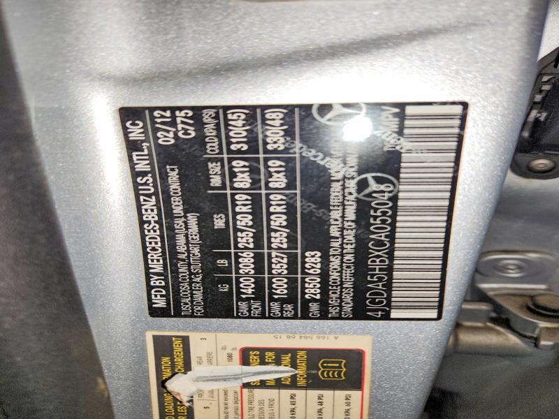 2012 Mercedes-benz Ml მანქანა იყიდება აუქციონზე, vin: 4JGDA5HBXCA055048, აუქციონის ნომერი: 58377606
