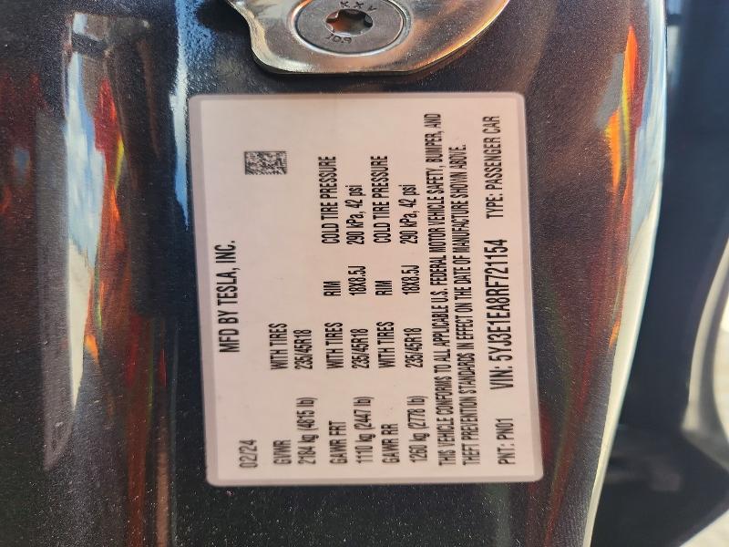 Продажа на аукционе авто 2024 Tesla Model 3, vin: 5YJ3E1EA8RF721154, номер лота: 74513895