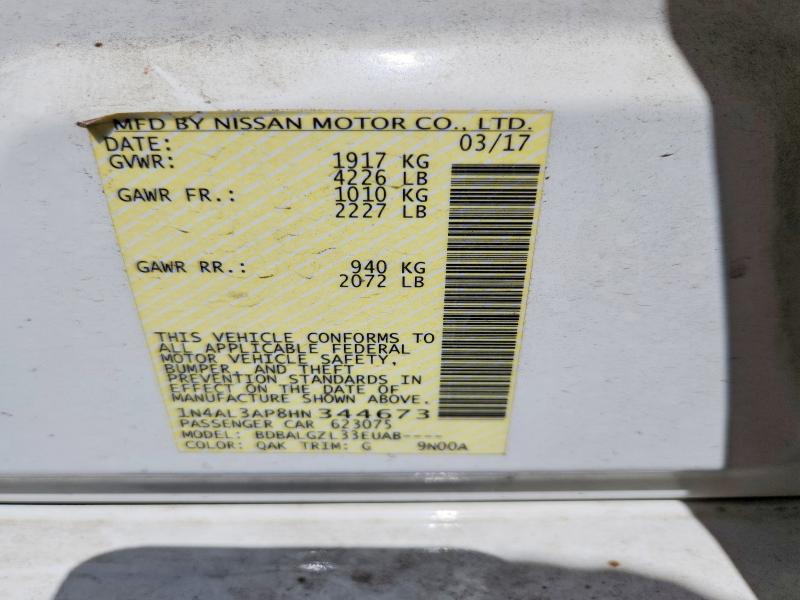 58800666 :رقم المزاد ، 1N4AL3AP8HN344673 vin ، 2017 Nissan Altima مزاد بيع