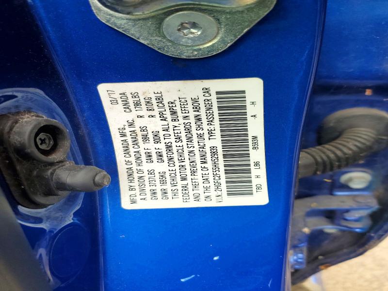 2017 Honda Civic მანქანა იყიდება აუქციონზე, vin: 2HGFC2F55HH529839, აუქციონის ნომერი: 56135956