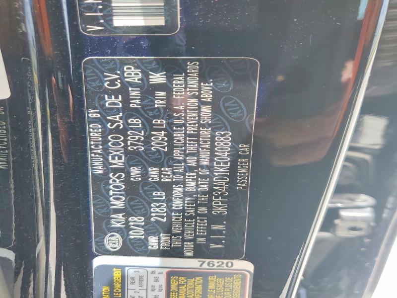 Продаж на аукціоні авто 2019 Kia Forte, vin: 3KPF34AD1KE040883, номер лоту: 56329236
