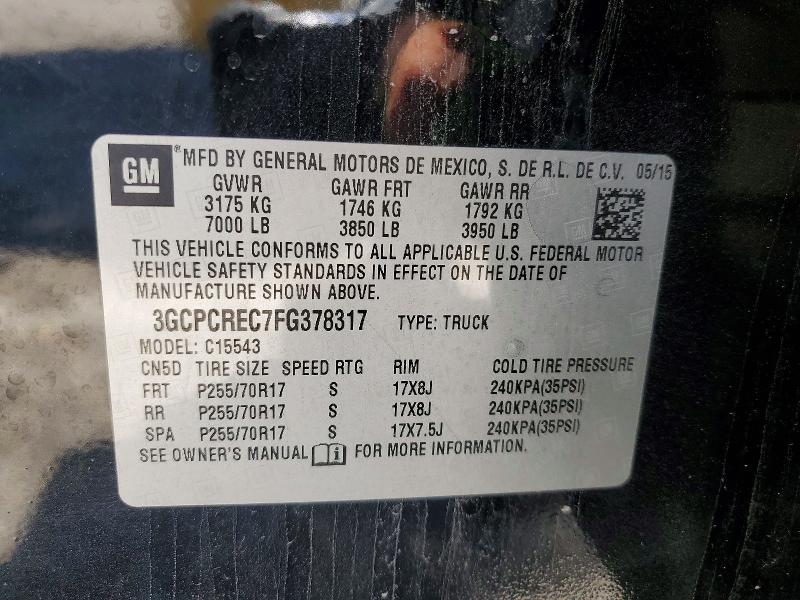 Продажа на аукционе авто 2015 Chevrolet Silverado, vin: 3GCPCREC7FG378317, номер лота: 51845316