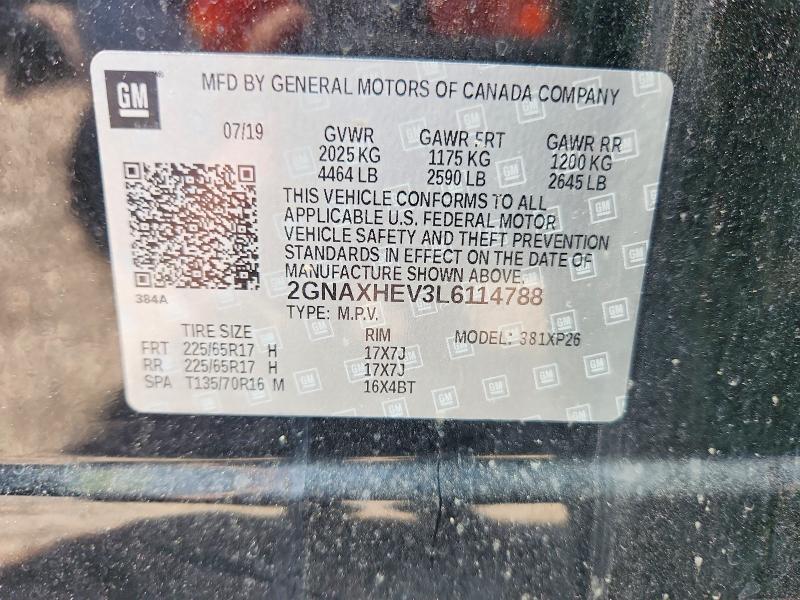 Aukcja sprzedaży 2020 Chevrolet Equinox, vin: 2GNAXHEV3L6114788, numer aukcji: 54896946