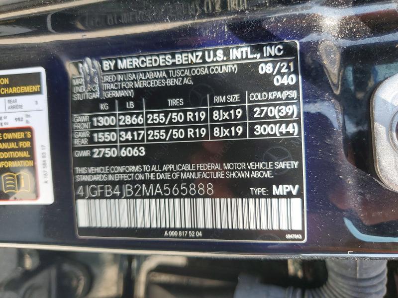58927356 :رقم المزاد ، 4JGFB4JB2MA565888 vin ، 2021 Mercedes-benz Gle مزاد بيع