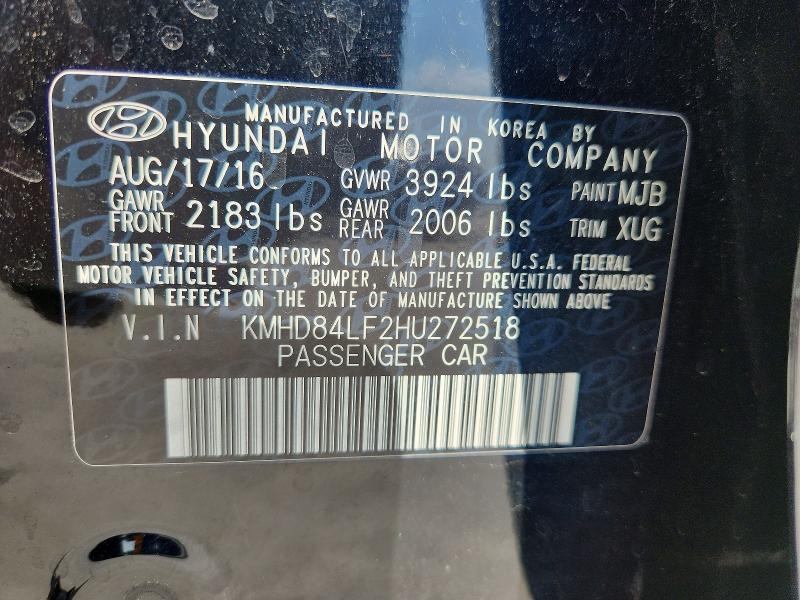 Aukcja sprzedaży 2017 Hyundai Elantra, vin: KMHD84LF2HU272518, numer aukcji: 58602206