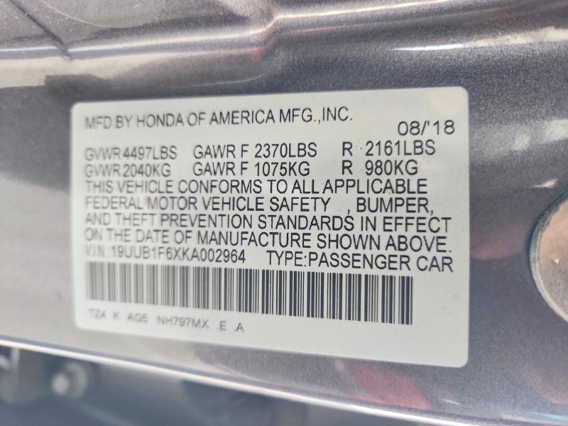 Aukcja sprzedaży 2019 Acura Tlx, vin: 19UUB1F6XKA002964, numer aukcji: 58689456