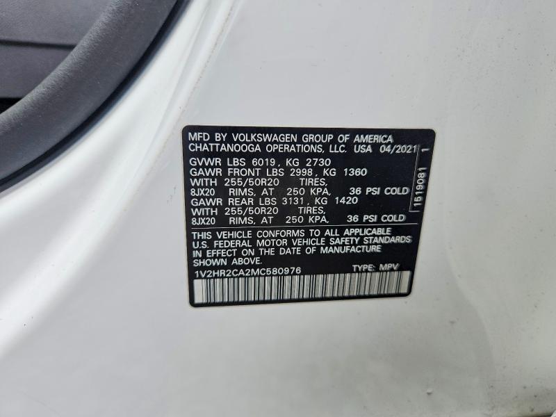 Продажа на аукционе авто 2021 Volkswagen Atlas, vin: 1V2HR2CA2MC580976, номер лота: 58685906