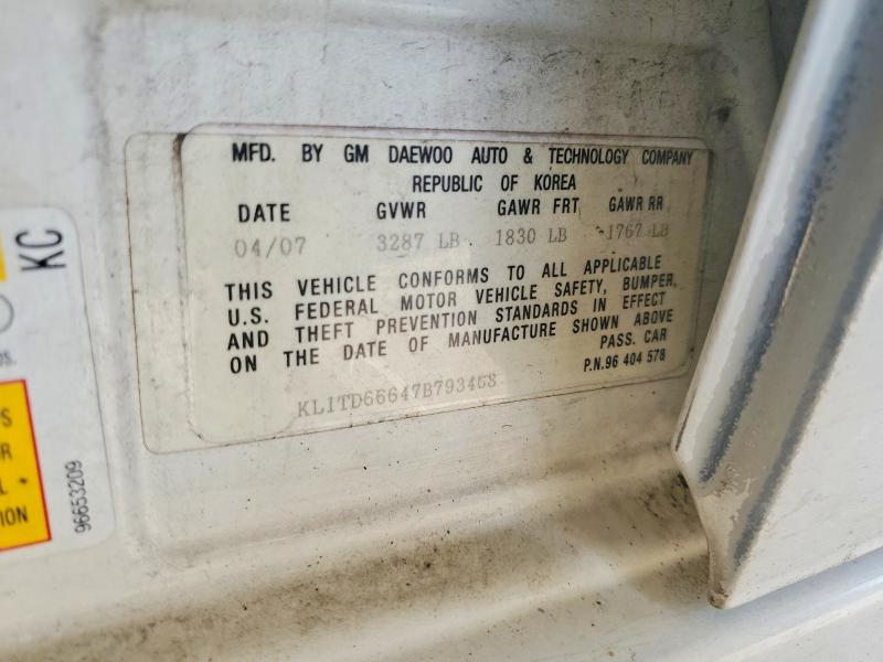 Auction sale of the 2007 Chevrolet Aveo, vin: KL1TD66647B793468, lot number: 56860176