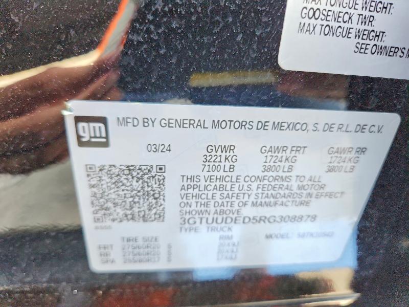 Aukcja sprzedaży 2024 Gmc Sierra, vin: 3GTUUDED5RG308878, numer aukcji: 58814096