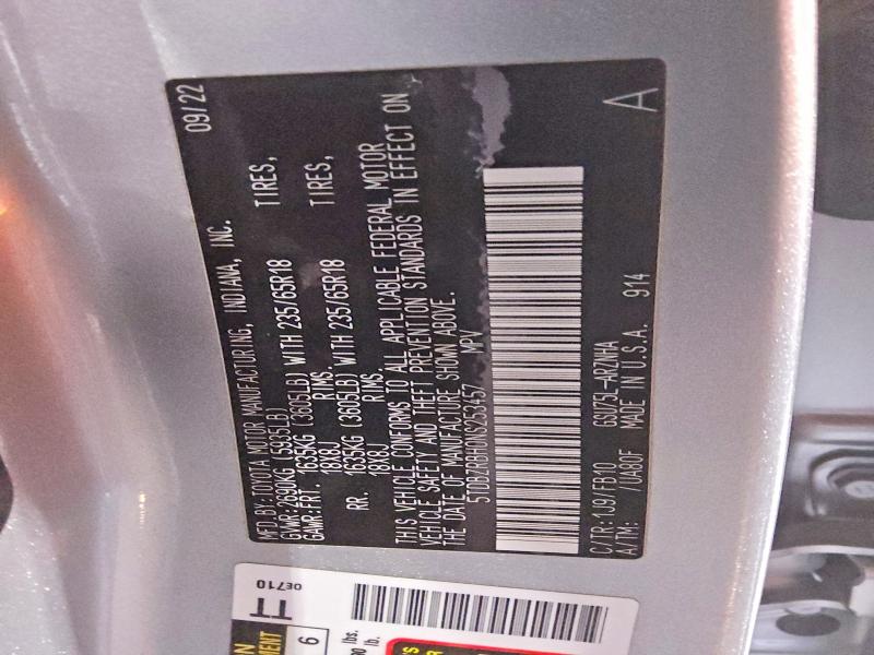 Aukcja sprzedaży 2022 Toyota Highlander, vin: 5TDBZRBH0NS253457, numer aukcji: 54546506
