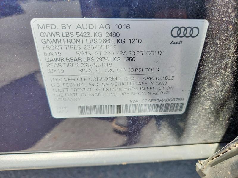 Aukcja sprzedaży 2017 Audi Q5, vin: WA1C2AFP1HA068759, numer aukcji: 58607426