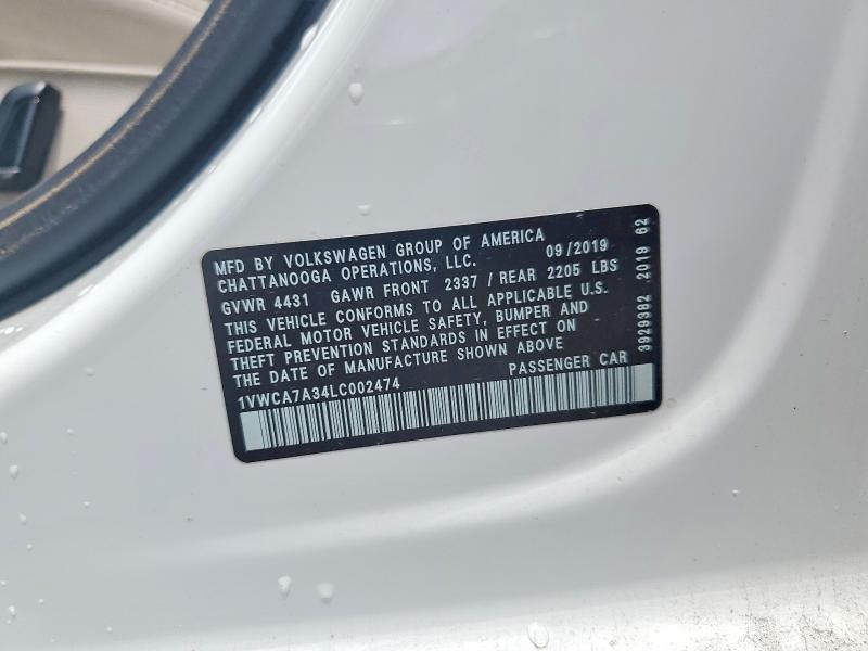 Aukcja sprzedaży 2020 Volkswagen Passat, vin: 1VWCA7A34LC002474, numer aukcji: 55649016