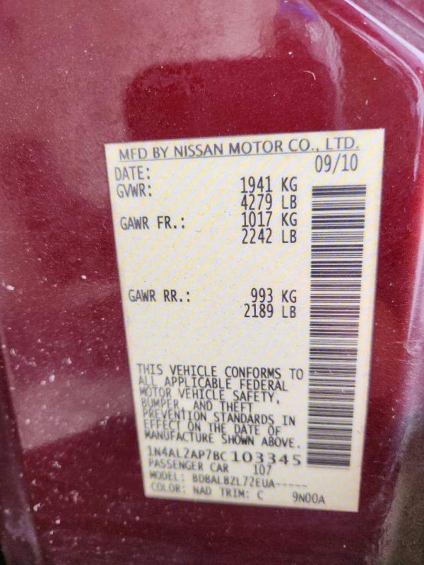 Aukcja sprzedaży 2011 Nissan Altima, vin: 1N4AL2AP7BC103345, numer aukcji: 56625576