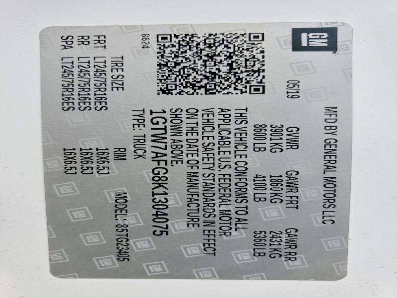 Aukcja sprzedaży 2019 Gmc Savana, vin: 1GTW7AFG8K1304075, numer aukcji: 58101016