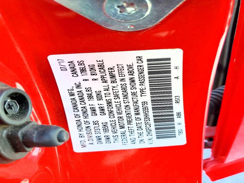 Aukcja sprzedaży 2017 Honda Civic, vin: 2HGFC2F53HH559759, numer aukcji: 57305606