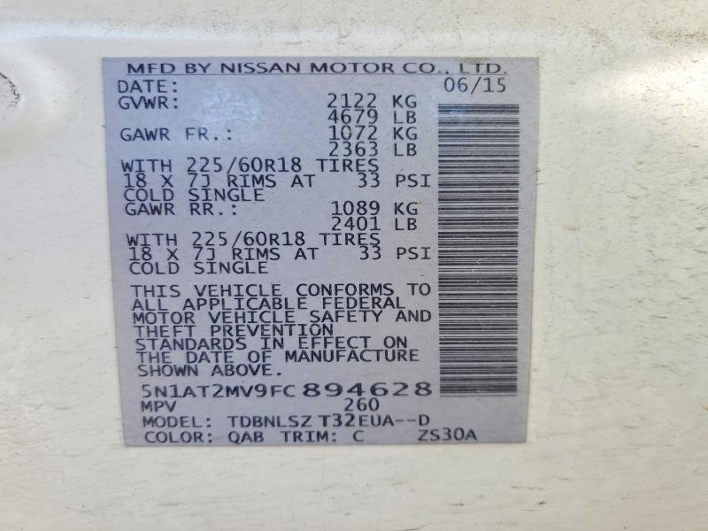 57367096 :رقم المزاد ، 5N1AT2MV9FC894628 vin ، 2015 Nissan Rogue مزاد بيع