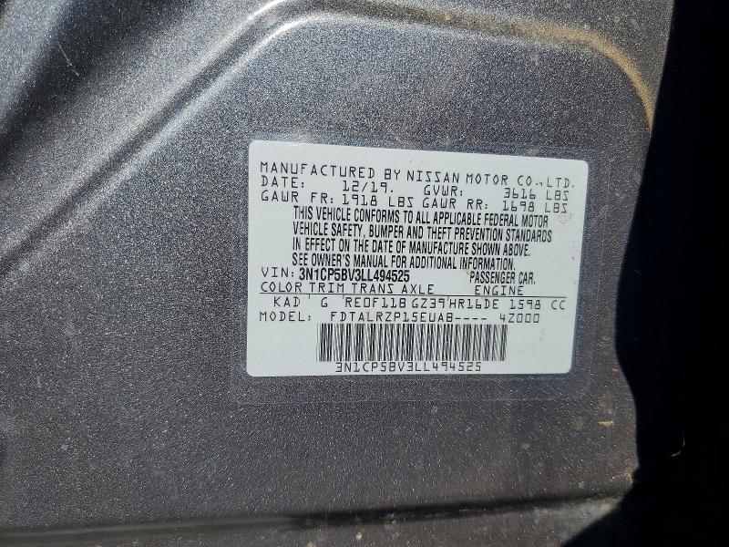2020 Nissan Kicks მანქანა იყიდება აუქციონზე, vin: 3N1CP5BV3LL494525, აუქციონის ნომერი: 55747556