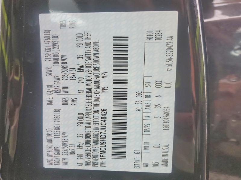Продажа на аукционе авто 2018 Ford Escape, vin: 1FMCU9HD7JUC48426, номер лота: 56787956