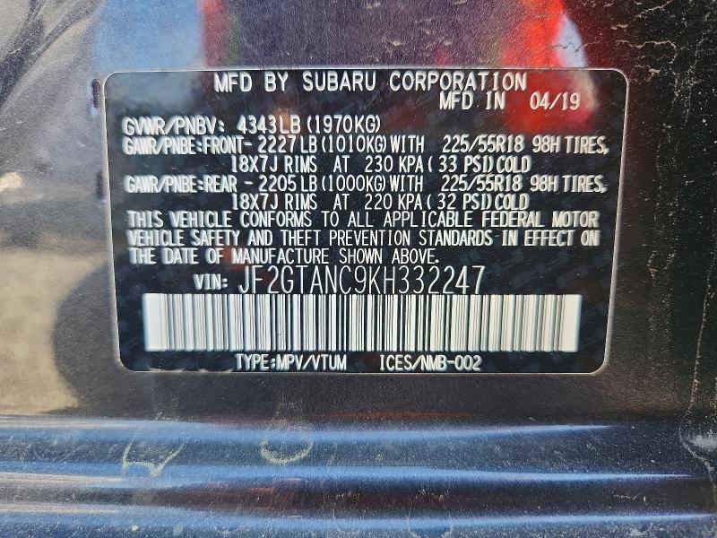 Продажа на аукционе авто 2019 Subaru Crosstrek, vin: JF2GTANC9KH332247, номер лота: 57783366