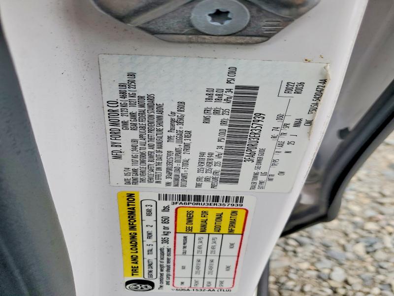 Продажа на аукционе авто 2014 Ford Fusion, vin: 3FA6P0RU3ER357939, номер лота: 59180146