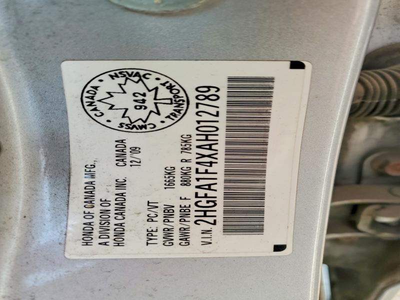 2010 Honda Civic მანქანა იყიდება აუქციონზე, vin: 2HGFA1F4XAH012789, აუქციონის ნომერი: 55801686