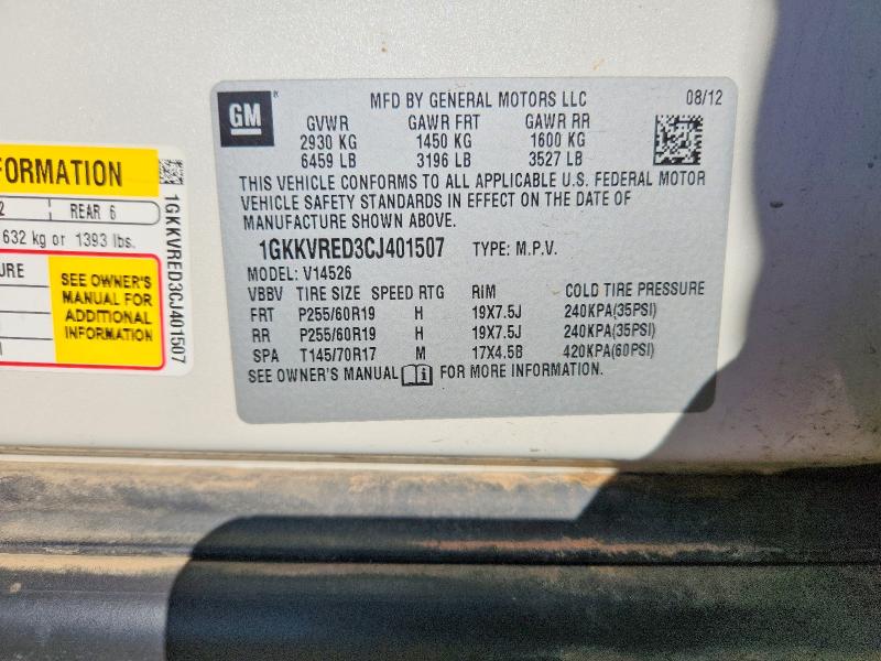 2012 Gmc Acadia მანქანა იყიდება აუქციონზე, vin: 1GKKVRED3CJ401507, აუქციონის ნომერი: 57744166
