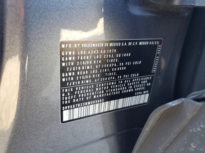 Aukcja sprzedaży 2022 Volkswagen Taos, vin: 3VVSX7B23NM059853, numer aukcji: 56769446