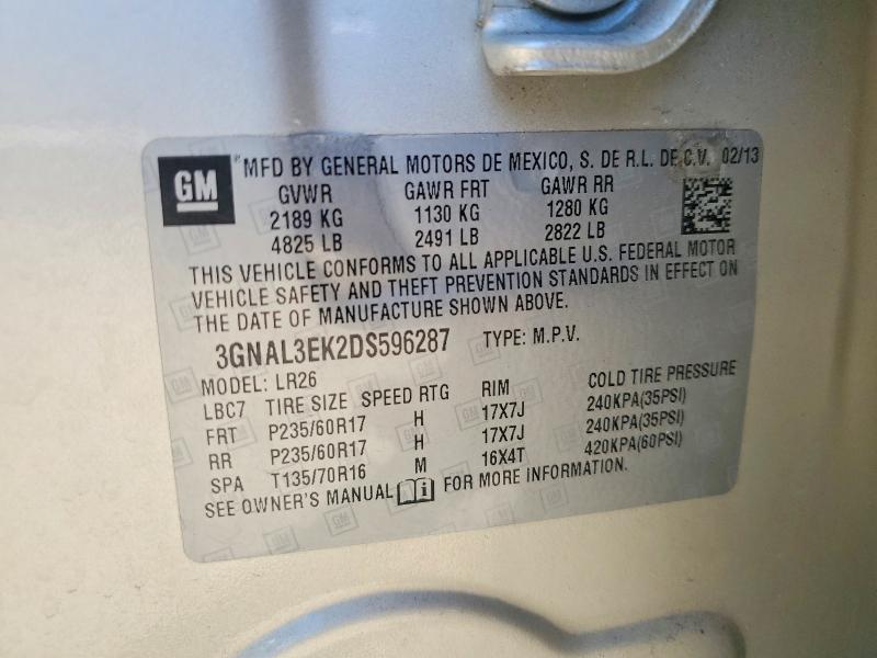 2013 Chevrolet Captiva მანქანა იყიდება აუქციონზე, vin: 3GNAL3EK2DS596287, აუქციონის ნომერი: 55385346