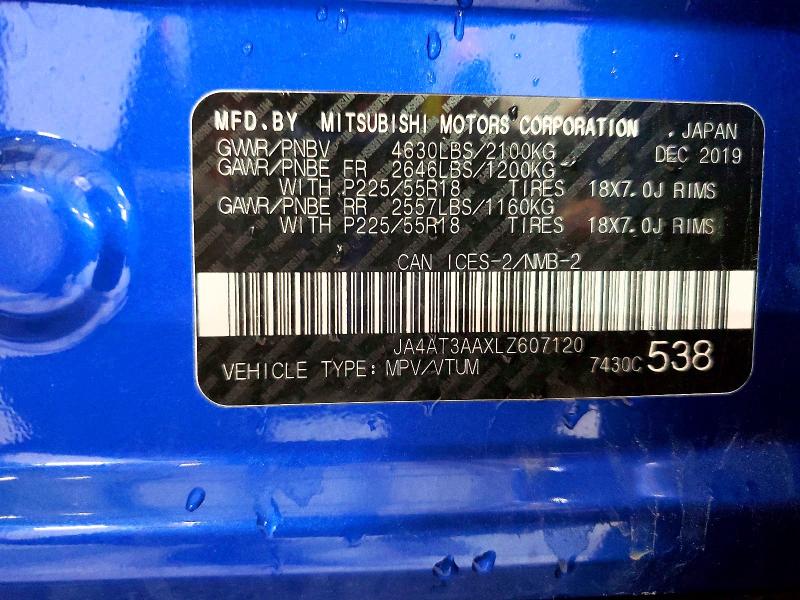 57035236 :رقم المزاد ، JA4AT3AAXLZ607120 vin ، 2020 Mitsubishi Eclipse Cross مزاد بيع