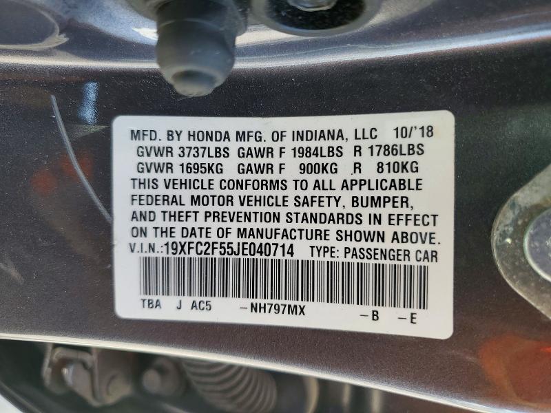 Продажа на аукционе авто 2018 Honda Civic, vin: 19XFC2F55JE040714, номер лота: 56789566