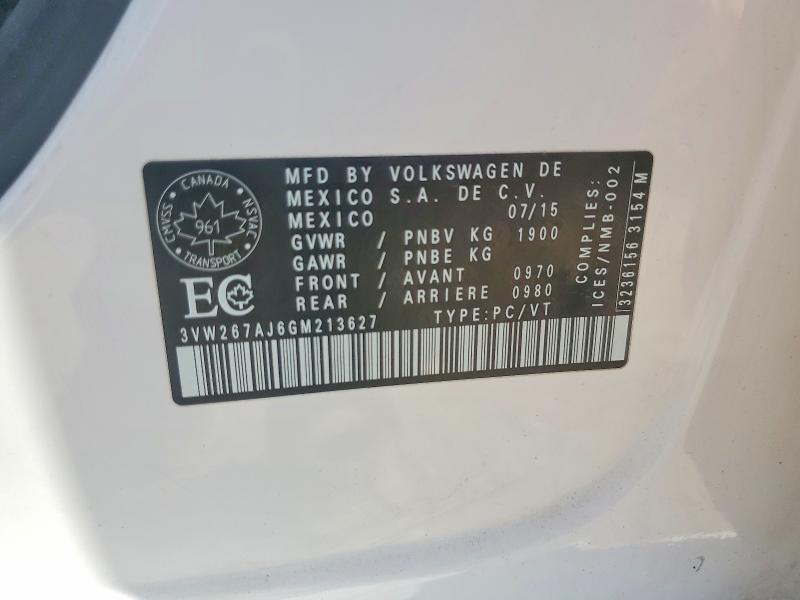 56137826 :رقم المزاد ، 3VW267AJ6GM213627 vin ، 2016 Volkswagen Jetta مزاد بيع
