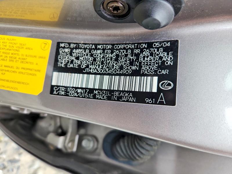 Продаж на аукціоні авто 2004 Lexus Es, vin: JTHBA30G345044909, номер лоту: 56353536