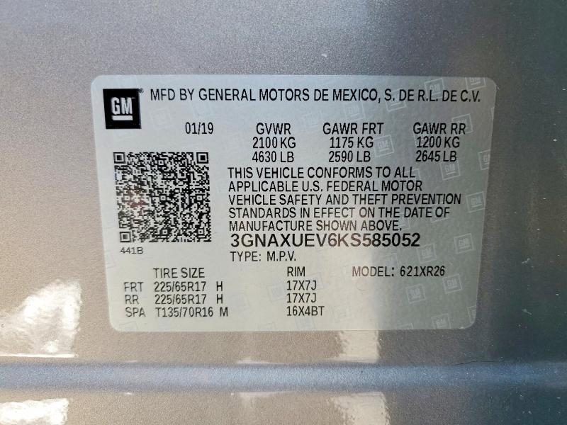 58907956 :رقم المزاد ، 3GNAXUEV6KS585052 vin ، 2019 Chevrolet Equinox مزاد بيع