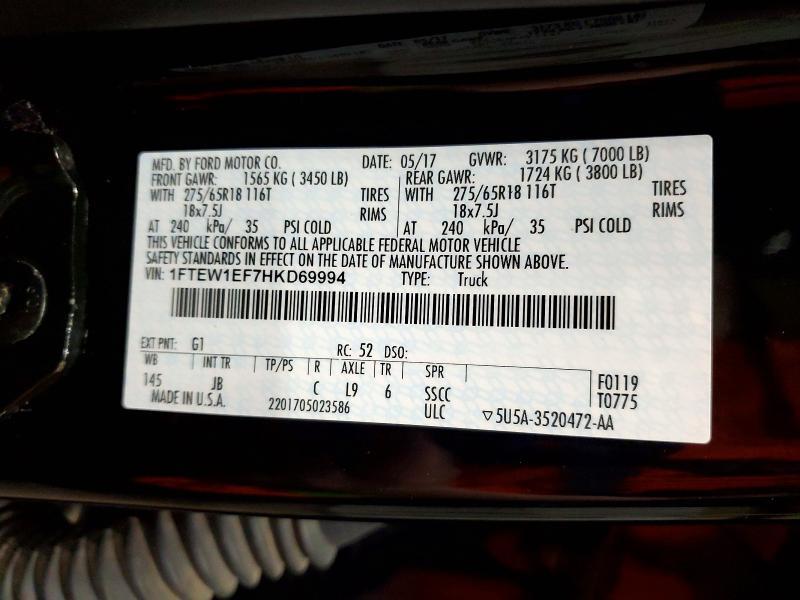 Продажа на аукционе авто 2017 Ford F150, vin: 1FTEW1EF7HKD69994, номер лота: 58040286