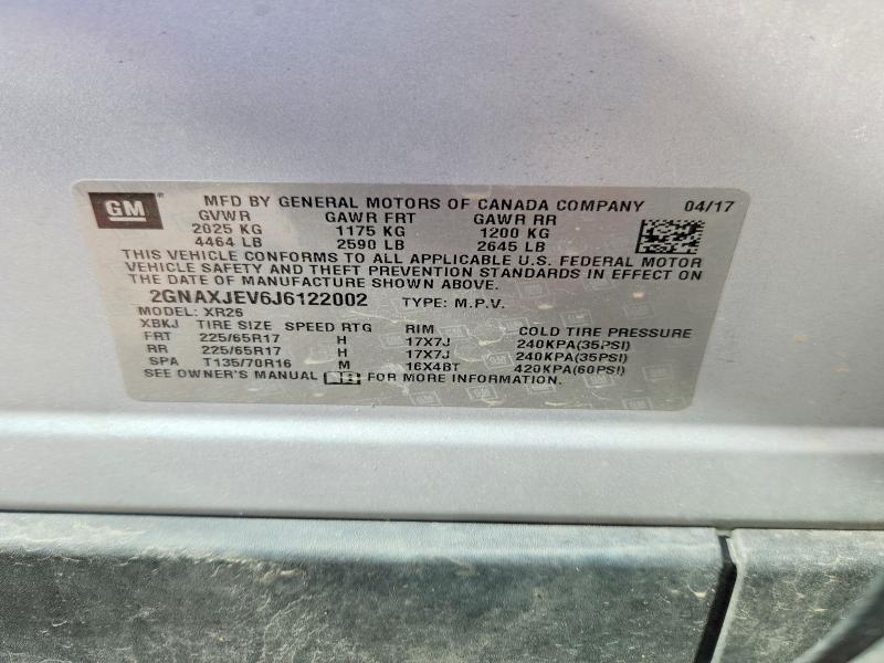 55425916 :رقم المزاد ، 2GNAXJEV6J6122002 vin ، 2018 Chevrolet Equinox مزاد بيع