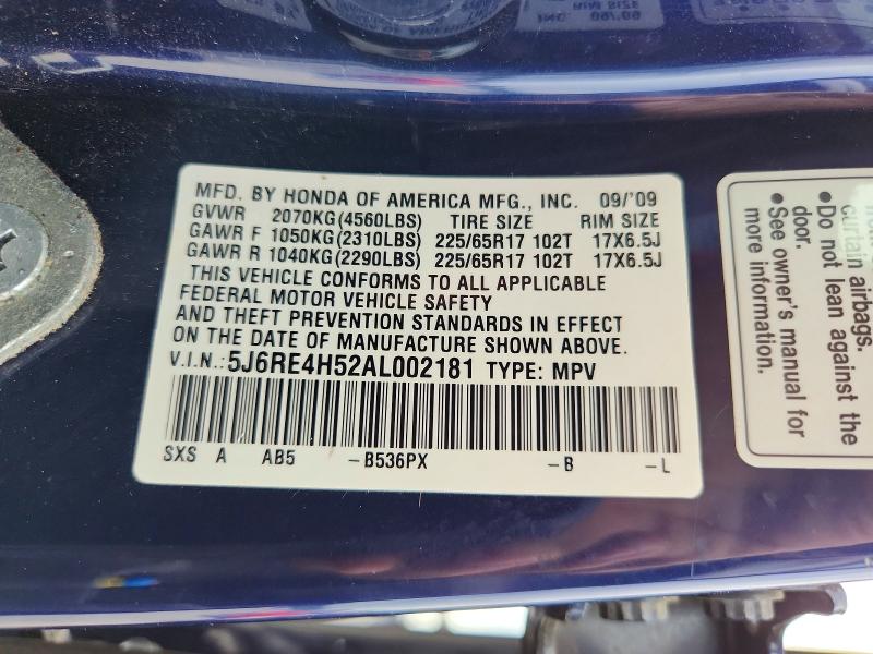 58133676 :رقم المزاد ، 5J6RE4H52AL002181 vin ، 2010 Honda Cr-v مزاد بيع