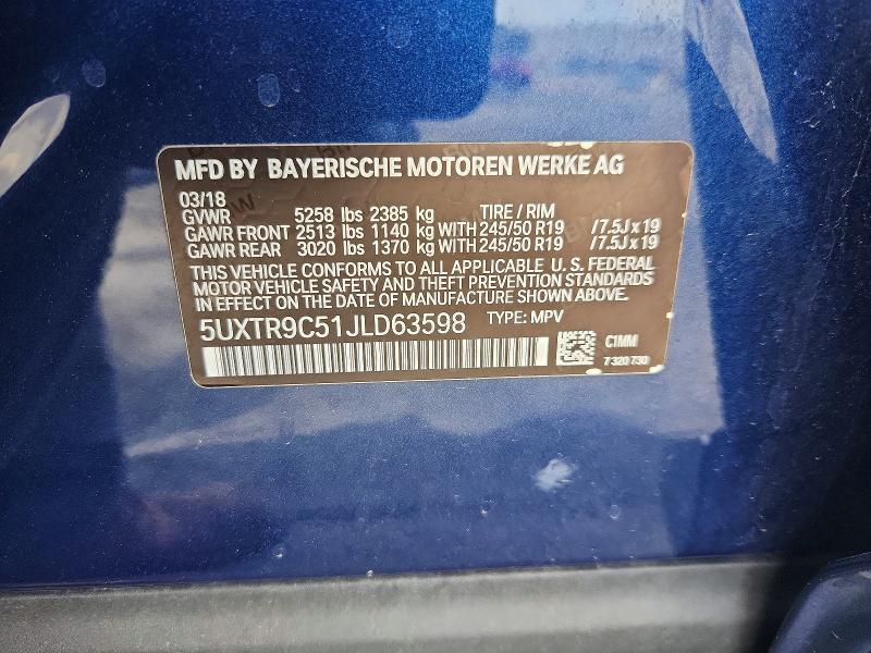 Продаж на аукціоні авто 2018 Bmw X3, vin: 5UXTR9C51JLD63598, номер лоту: 57537396