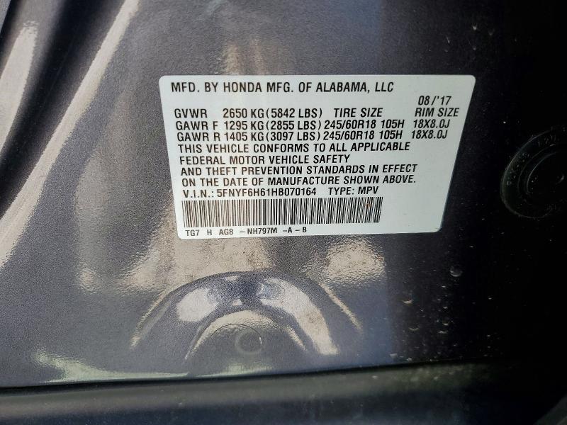 2017 Honda Pilot მანქანა იყიდება აუქციონზე, vin: 5FNYF6H61HB070164, აუქციონის ნომერი: 56053226