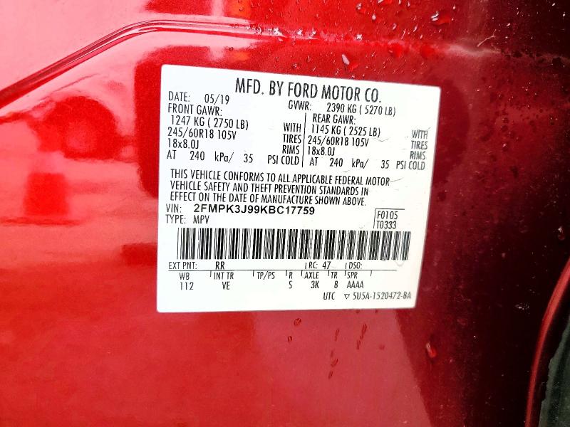 Продажа на аукционе авто 2019 Ford Edge, vin: 2FMPK3J99KBC17759, номер лота: 55713236