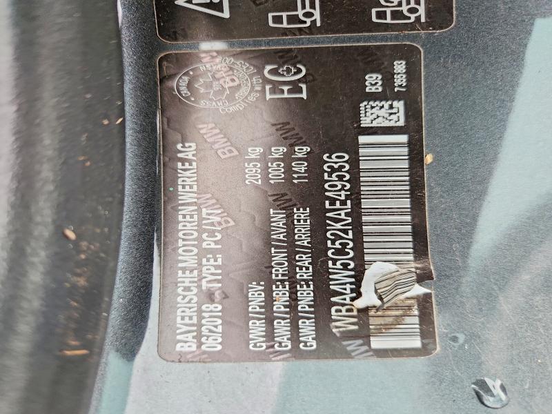 2019 Bmw 430xi მანქანა იყიდება აუქციონზე, vin: WBA4W5C52KAE49536, აუქციონის ნომერი: 58150616